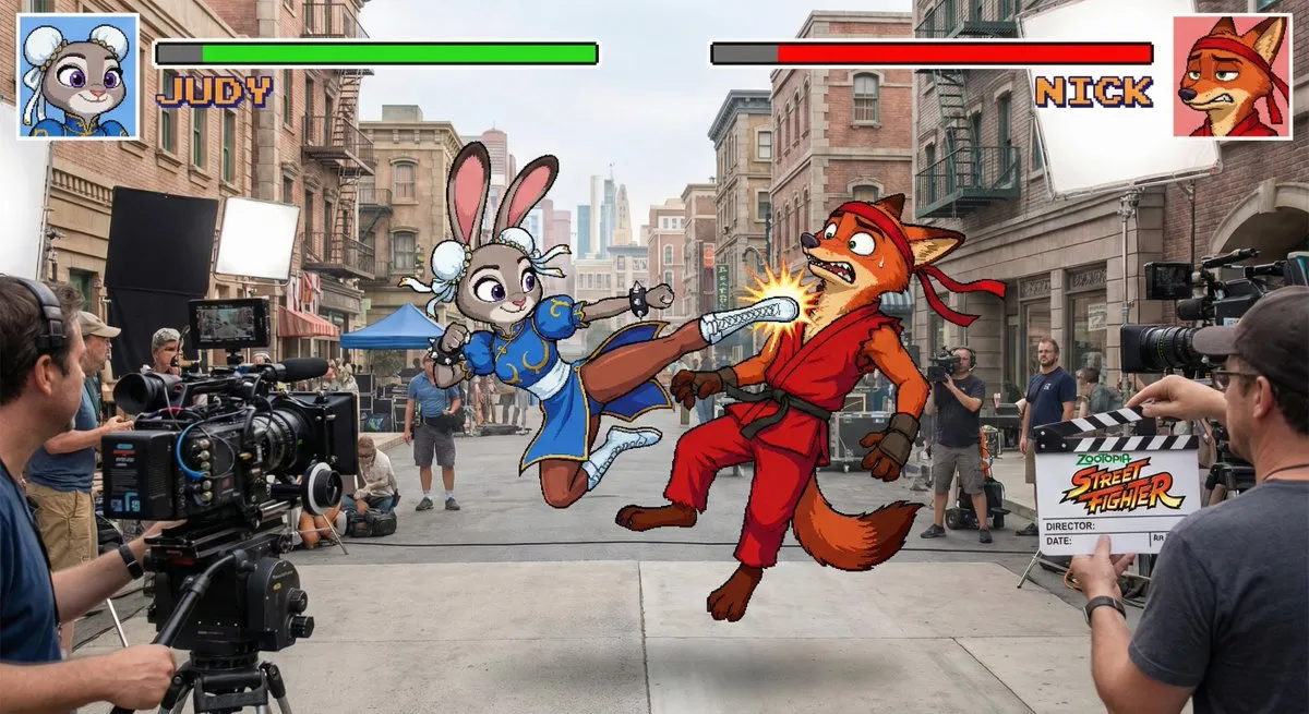 Zootopia Street Fighter Cosplay - Gemini AI Photo Prompt Example